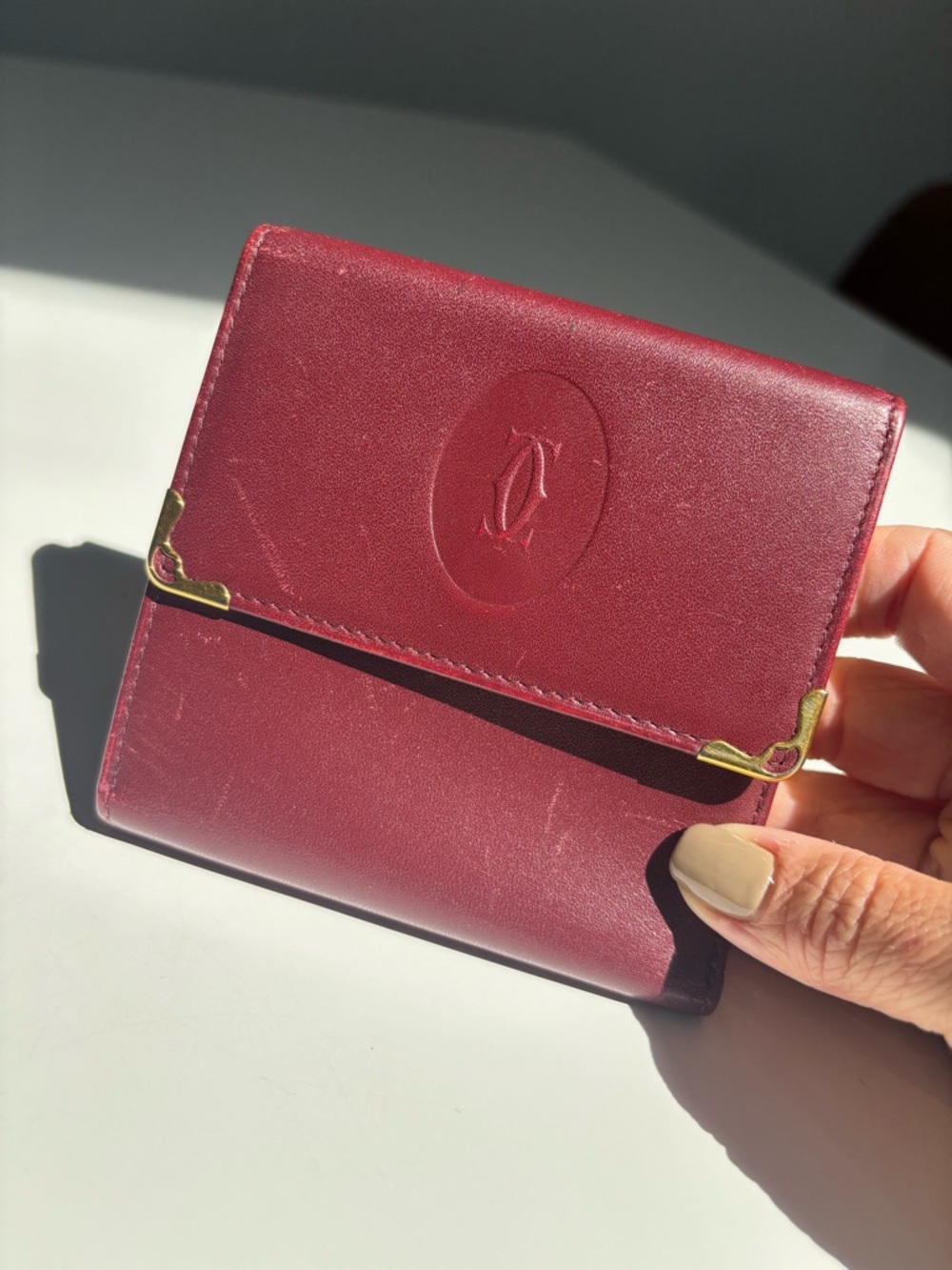 Cartier Must de Cartier Bordeaux Trifold Wallet Kisslock Coin Vintage Leather